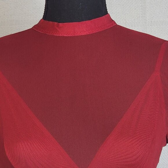 Avidlove Red Mesh Sheer High Neck SS Poly Span Crop Top with Built in Bra Size M - Picture 2 of 16